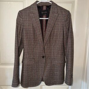 Massimo Dutti Plaid Blazer in Brown and Red